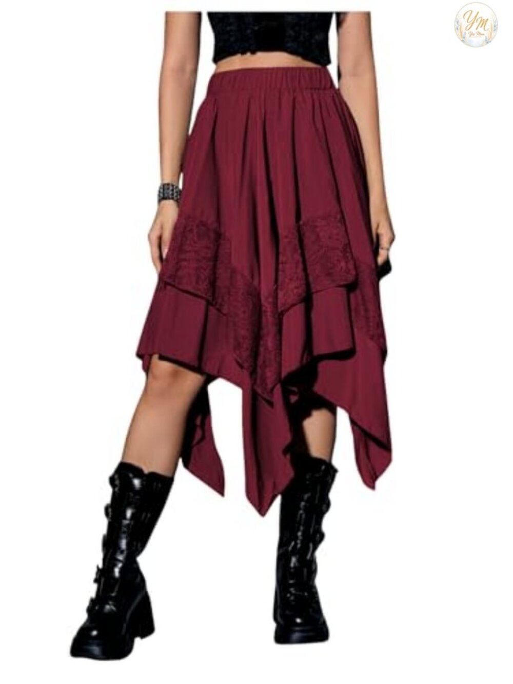 Lace Asymmetrical High Low Skirt A Line Midi Steampunk